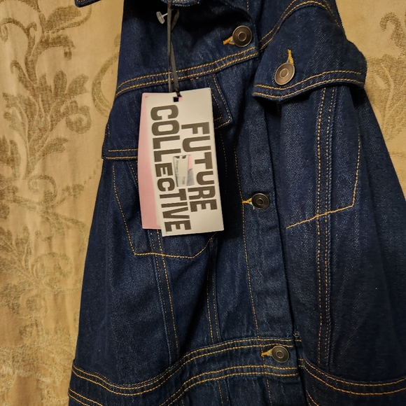 Denim Halter Collar Backless Dress Sz 18 Future Collective - Picture 7 of 8